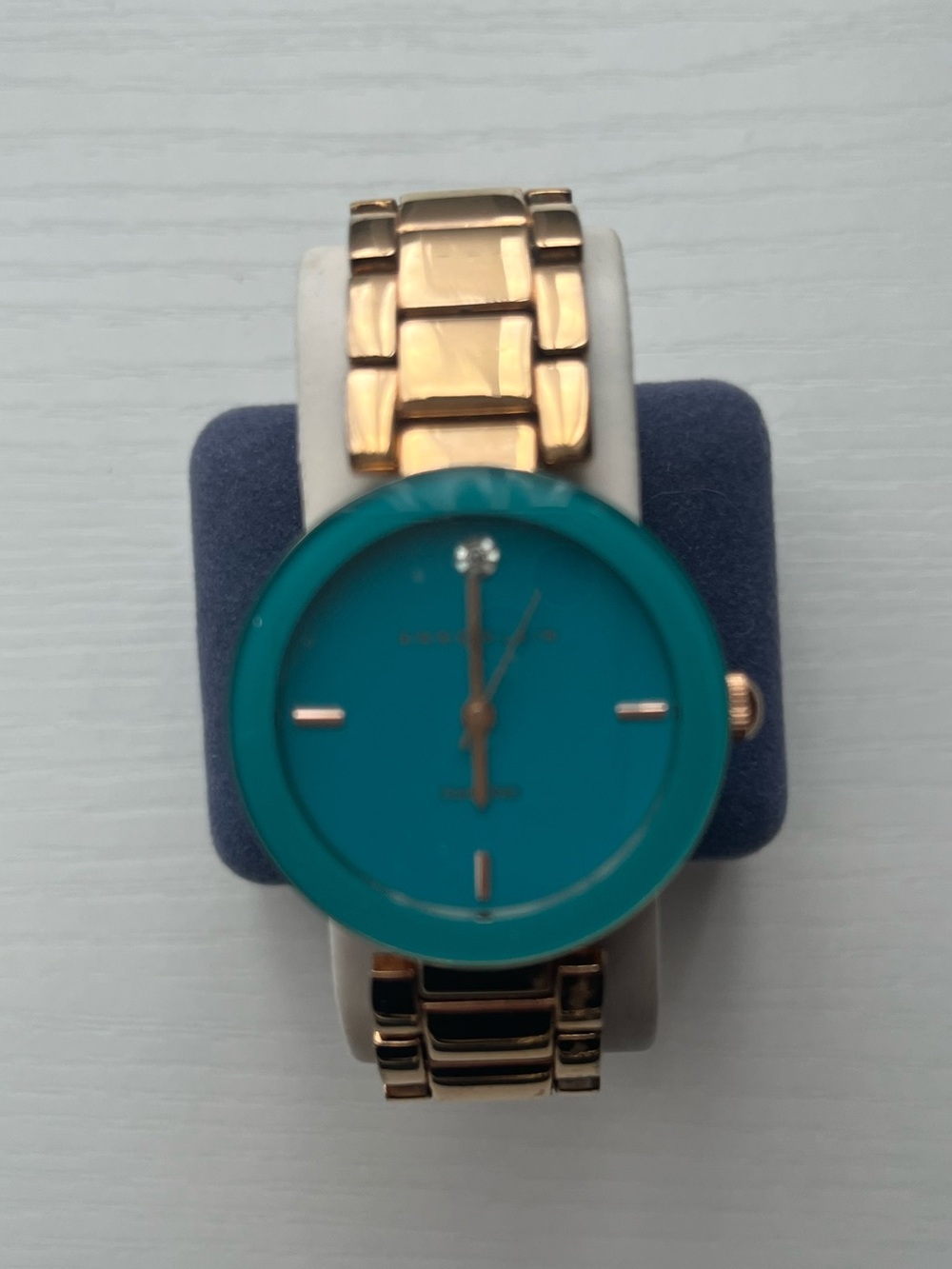 Anne Klein Gold-Tone Bracelet Watch with Teal Dial